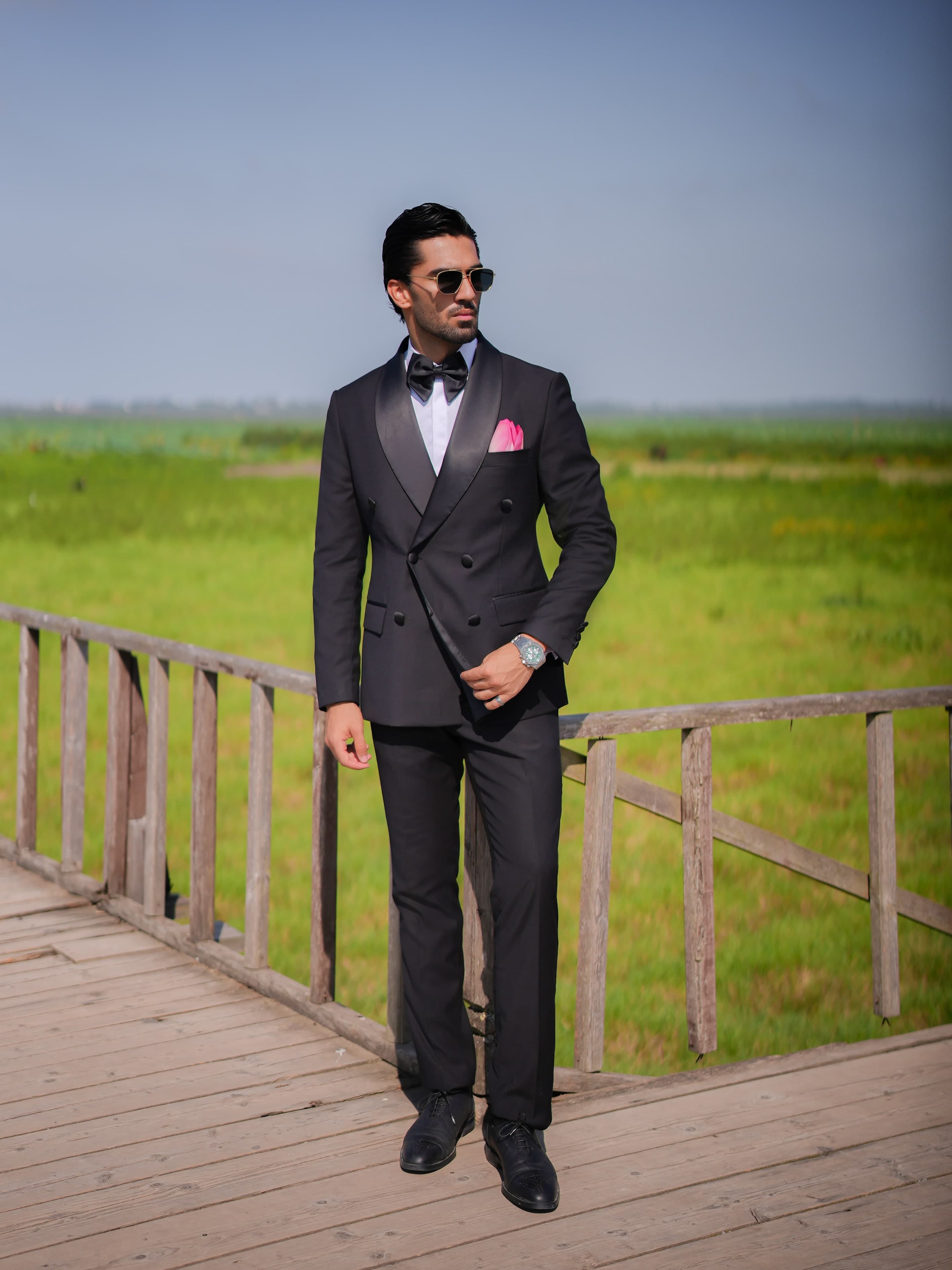 Classic wool coat and tailored suit in neutral tones