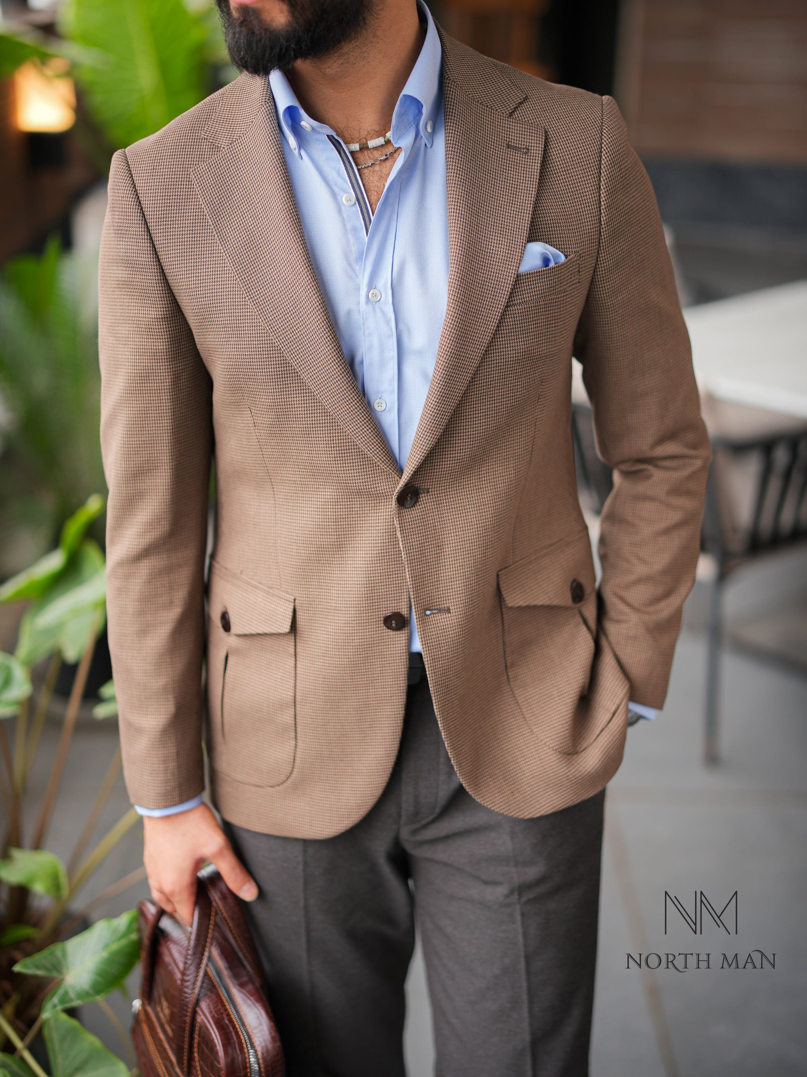 Soft linen suit designed for spring afternoons